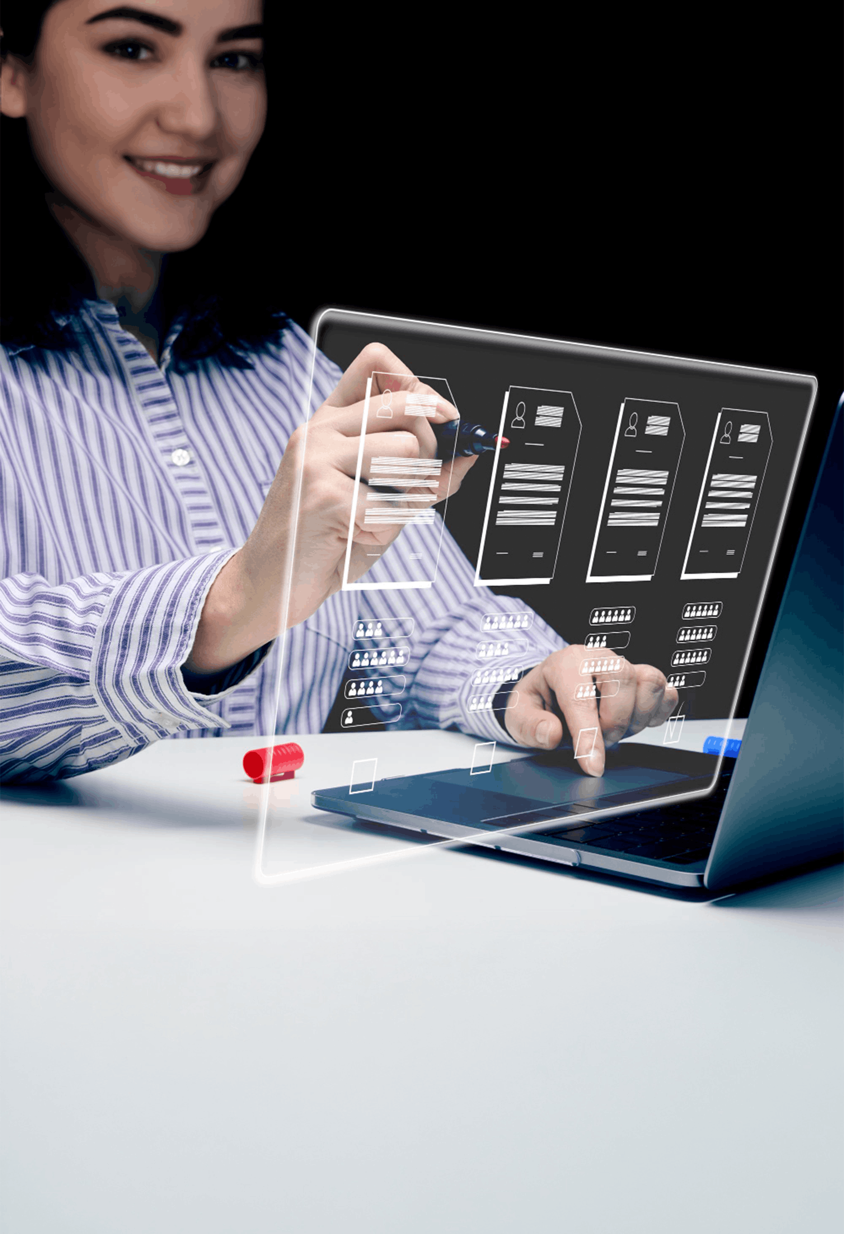 Professional working with digital Agile boards and workflows, representing scalable Agile ways of working across teams.