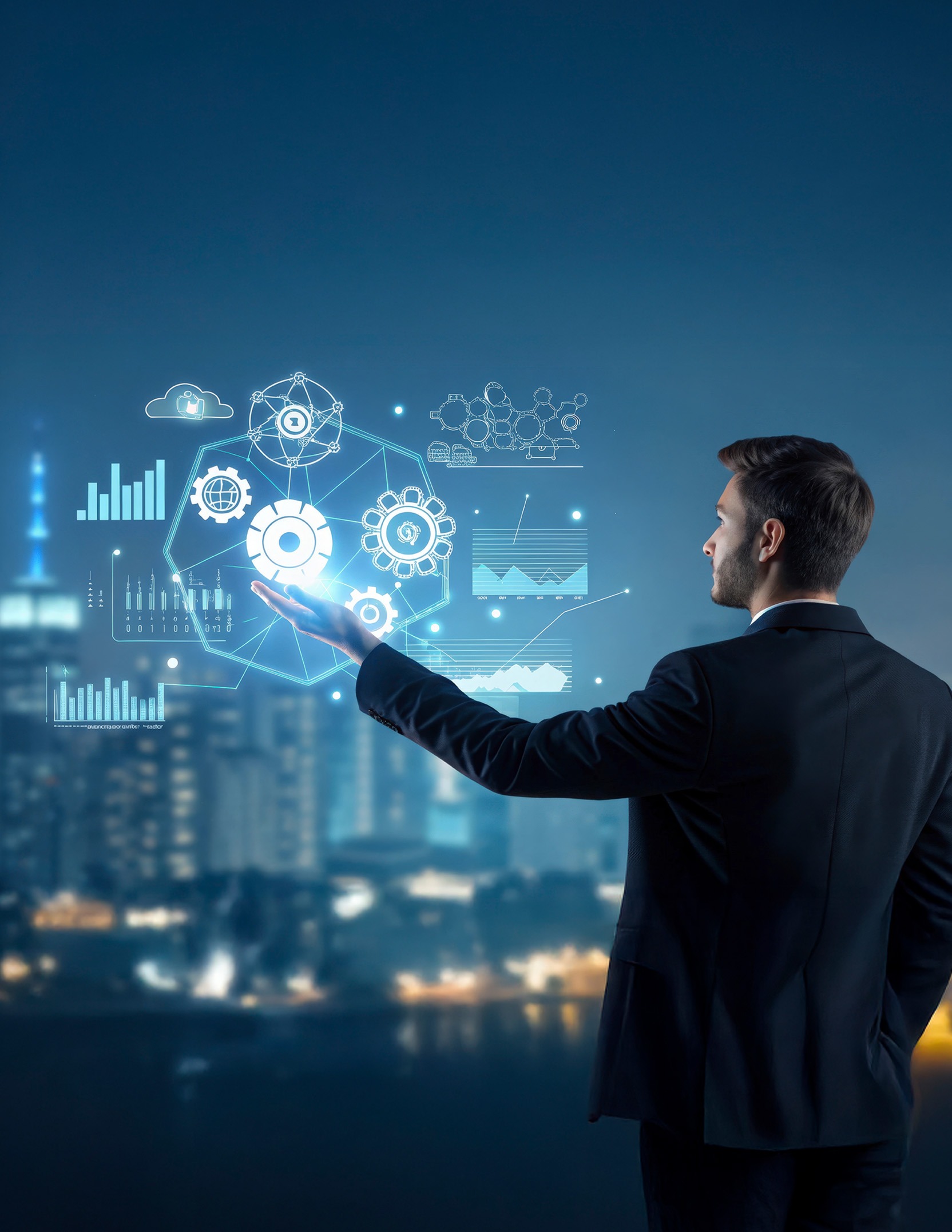 Man analyzing performance metrics to track business value realization.