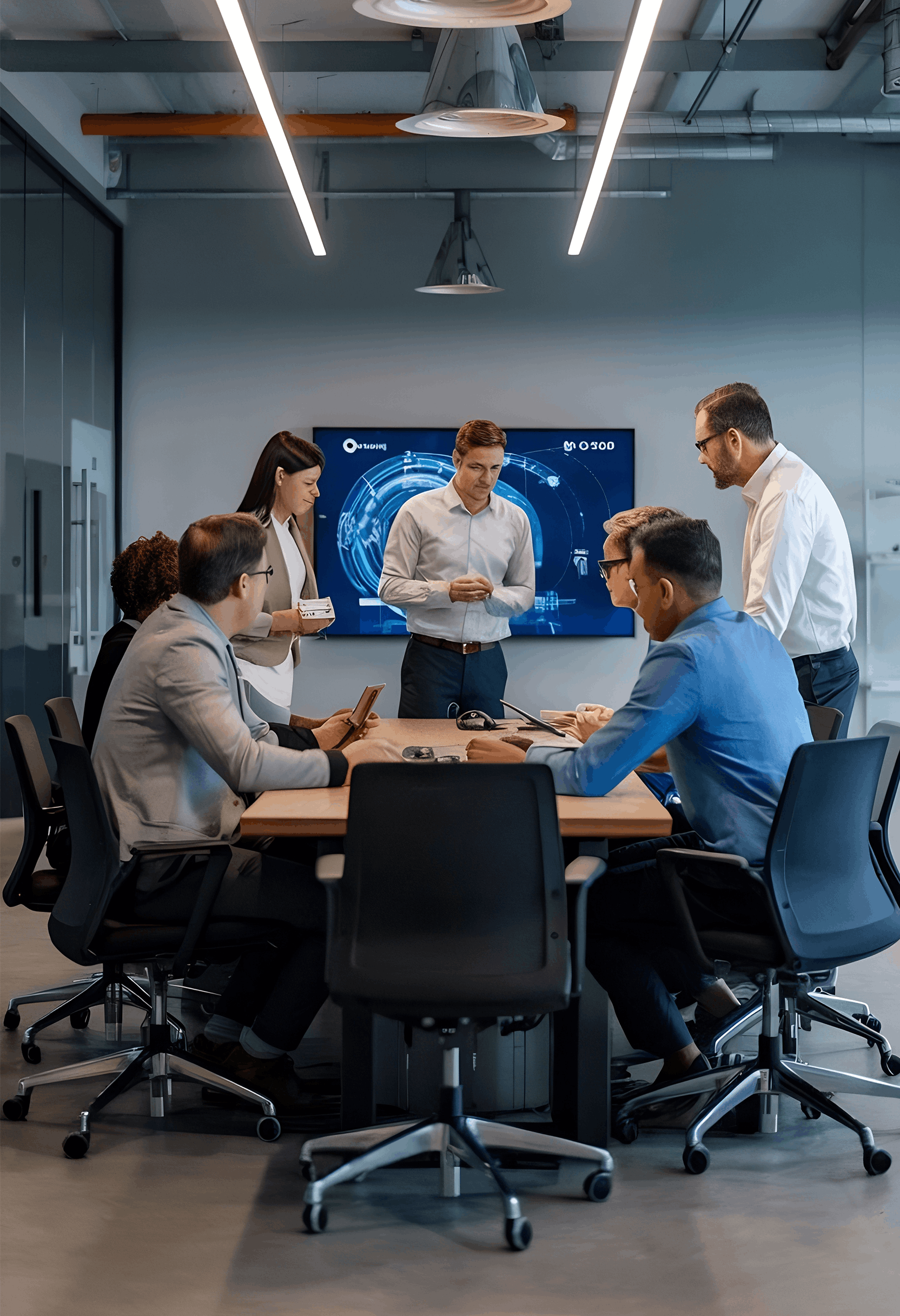 Team collaborating in a planning meeting, representing predictable planning and reliable software release management.