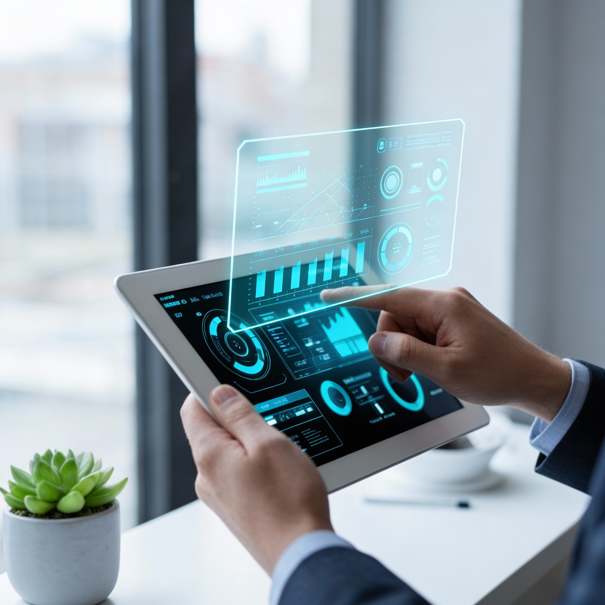 Confluence knowledge and reporting dashboards accessed on a tablet.