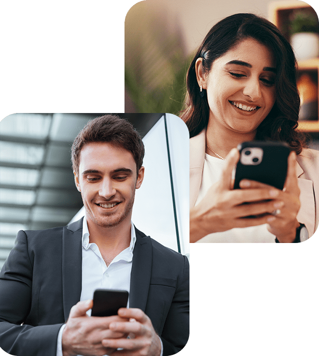 Smiling global clients reading testimonials and reviews, representing trust and customer success with Padah Solutions.