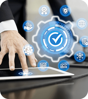 Professional interacting with a digital performance and quality dashboard, representing insights into how teams deliver work.