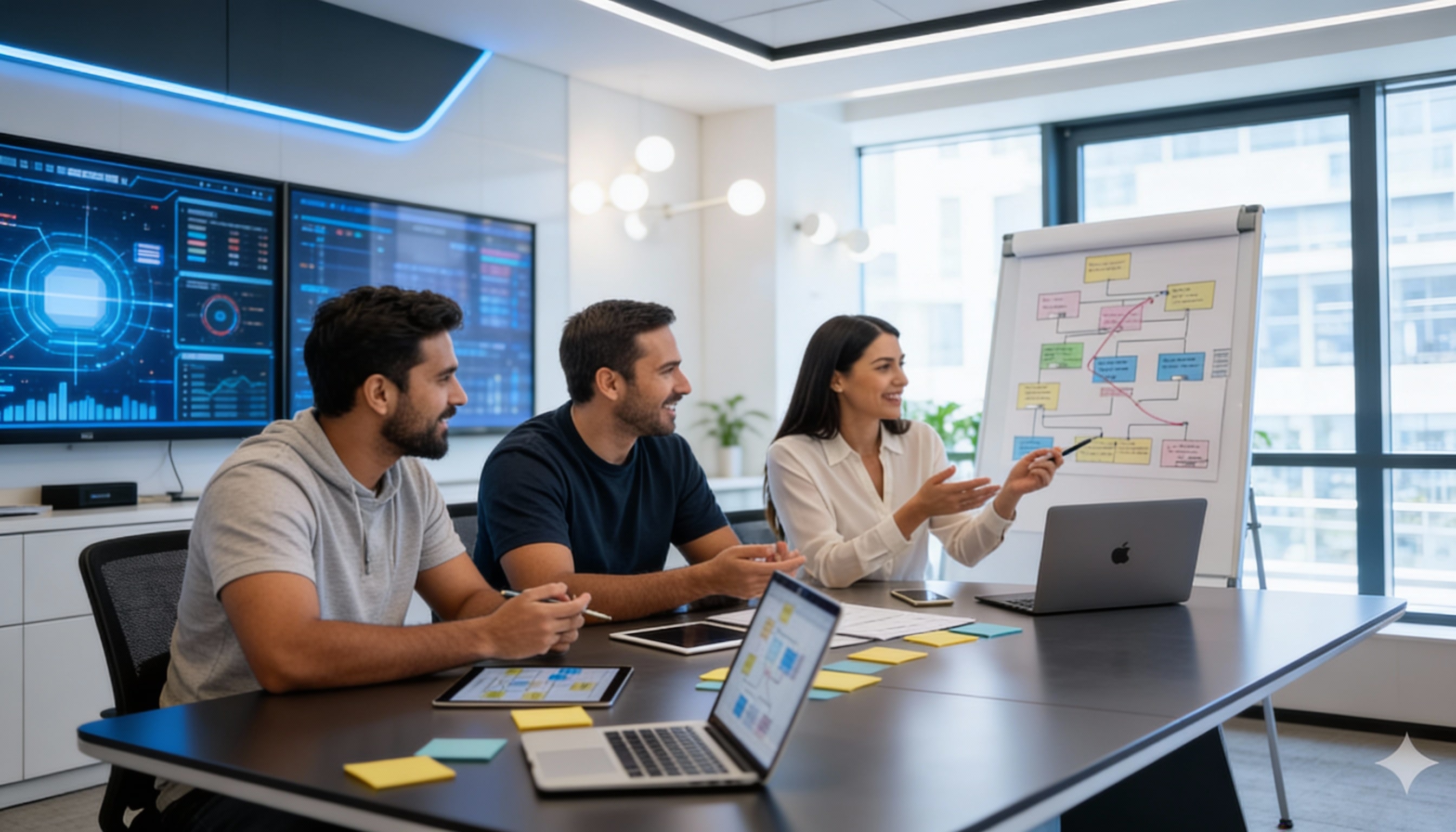 Team collaboration illustrating how Atlassian Marketplace apps extend planning, automation, and enterprise workflows