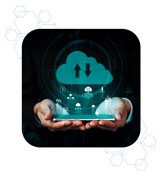 Cloud migration concept showing secure data transfer and platform transition to the cloud